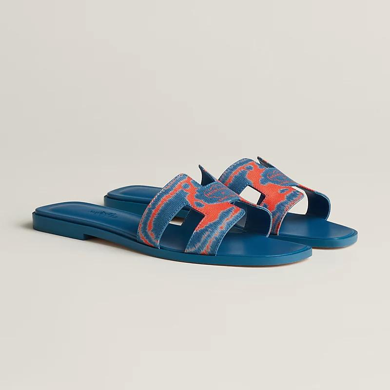 Giày Hermes Oran Sandal Nữ Xanh Dương Cam